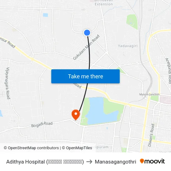 Adithya Hospital (ಆದಿತ್ಯ ಆಸ್ಪತ್ರೆ) to Manasagangothri map