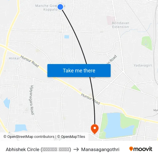 Abhishek Circle (ಅಭಿಶೇಕ್ ವೃತ್ತ) to Manasagangothri map
