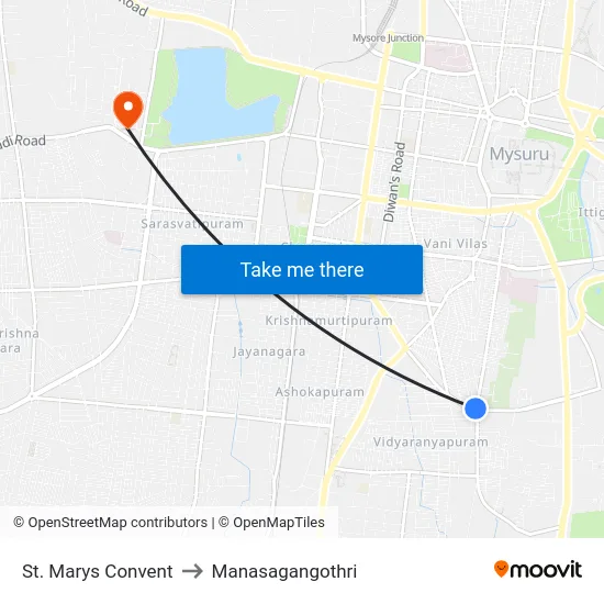 St. Marys Convent to Manasagangothri map