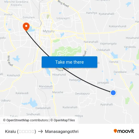 Kiralu (ಕಿರಳು) to Manasagangothri map