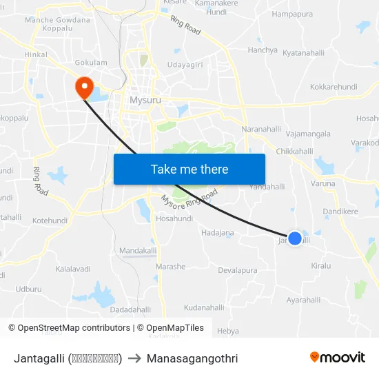 Jantagalli (ಜನತಾಗಳ್ಳಿ) to Manasagangothri map