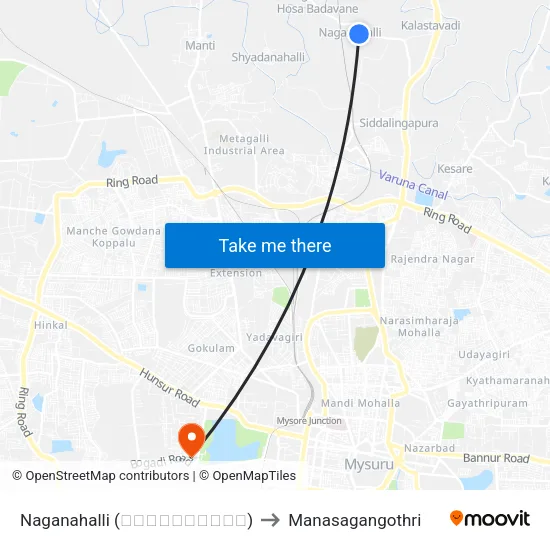Naganahalli (ನಾಗೇನಹಳ್ಳಿ) to Manasagangothri map