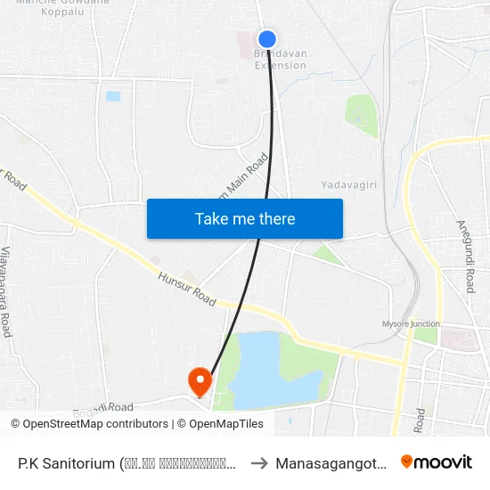 P.K Sanitorium (ಪಿ.ಕೆ ಸ್ಯಾನಿಟೋರಿಯಂ) to Manasagangothri map