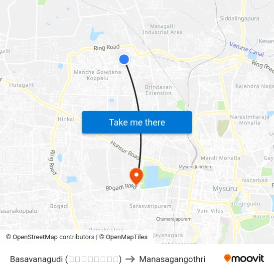 Basavanagudi (ಬಸವನಗುಡಿ) to Manasagangothri map