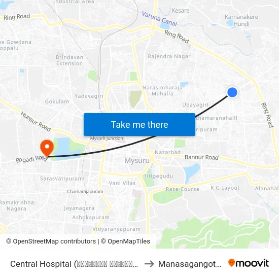 Central Hospital (ಸೆಂಟ್ರಲ್ ಆಸ್ಪತ್ರೆ) to Manasagangothri map