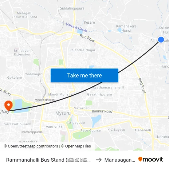 Rammanahalli Bus Stand (ರಮ್ಮನ ಹಳ್ಳಿ ಬಸ್ ನಿಲ್ದಾಣ) to Manasagangothri map