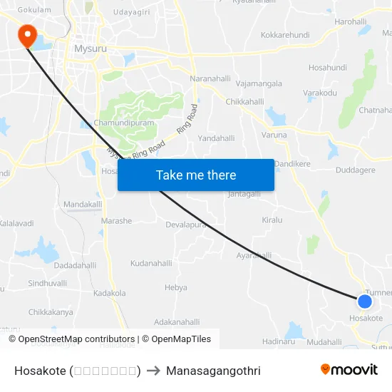 Hosakote (ಹೊಸಕೋಟೆ) to Manasagangothri map