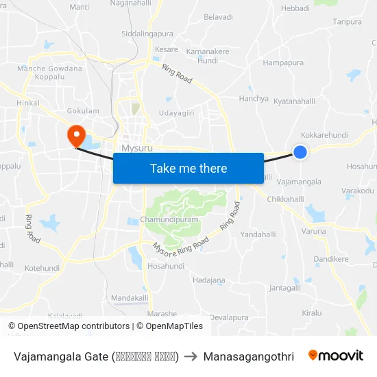 Vajamangala Gate (ವಾಜಮಂಗಲ ಗೇಟ್) to Manasagangothri map