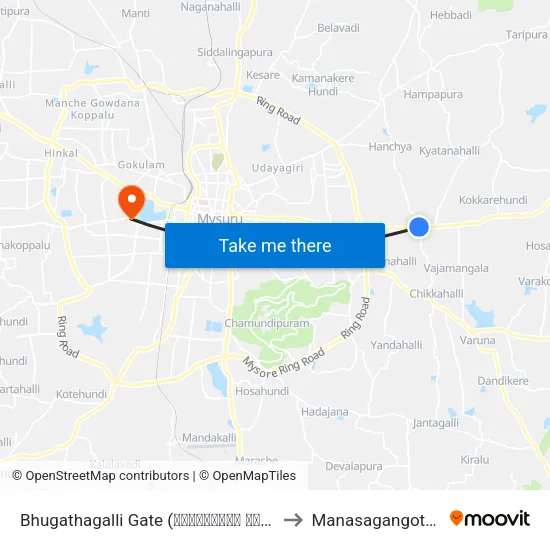 Bhugathagalli Gate (ಭುಗತಗಳ್ಳಿ ಗೇಟ್) to Manasagangothri map
