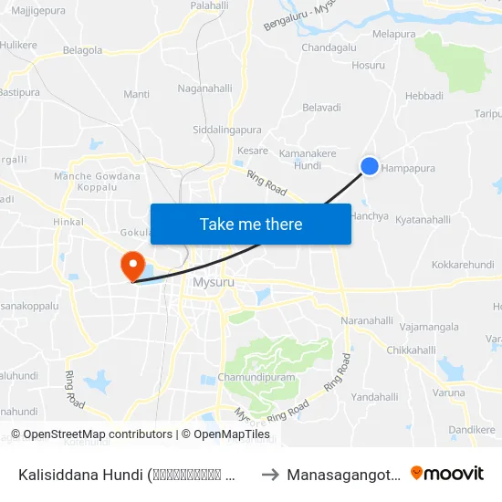 Kalisiddana Hundi (ಕಾಳಿಸಿದ್ದನ ಹುಂಡಿ) to Manasagangothri map