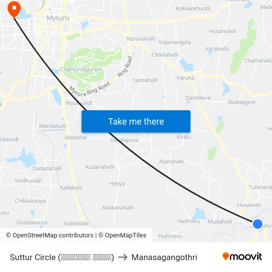 Suttur Circle (ಸುತ್ತೂರು ವೃತ್ತ) to Manasagangothri map