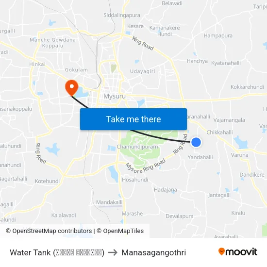 Water Tank (ವಾಟರ್ ಟ್ಯಾಂಕ್) to Manasagangothri map