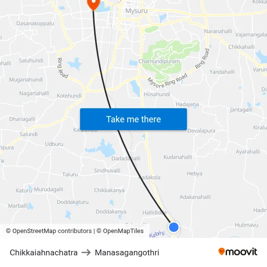 Chikkaiahnachatra to Manasagangothri map