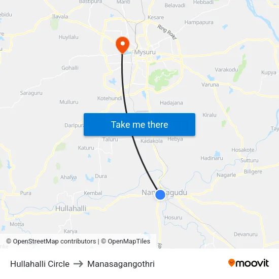 Hullahalli Circle to Manasagangothri map