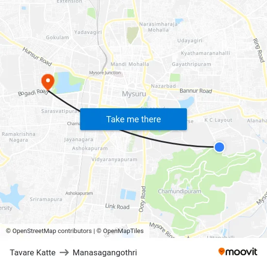 Tavare Katte to Manasagangothri map