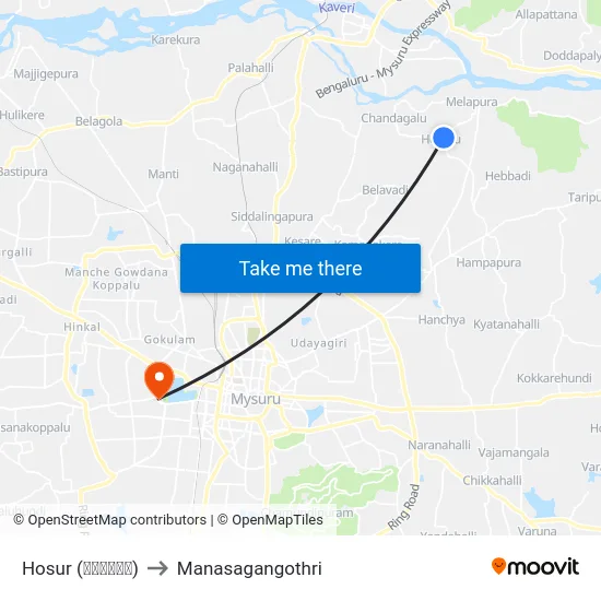 Hosur (ಹೊಸೂರು) to Manasagangothri map