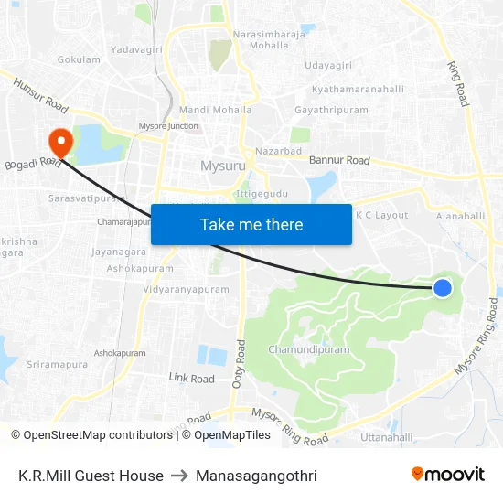 K.R.Mill Guest House to Manasagangothri map
