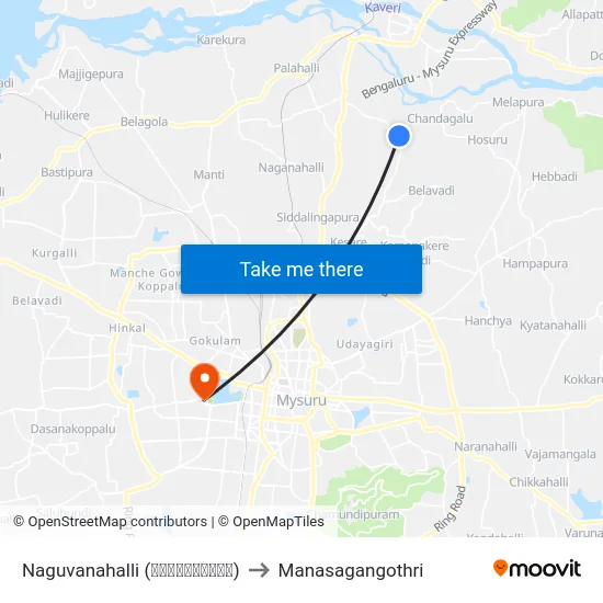 Naguvanahalli (ನಗುವನಹಳ್ಳಿ) to Manasagangothri map