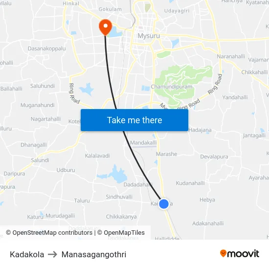 Kadakola to Manasagangothri map