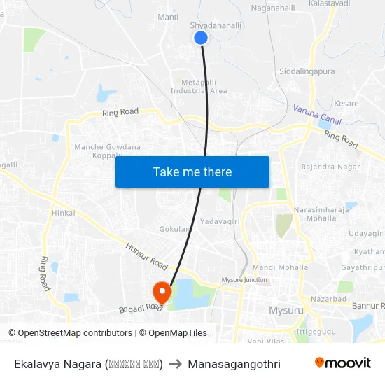 Ekalavya Nagara (ಏಕಲವ್ಯ ನಗರ) to Manasagangothri map