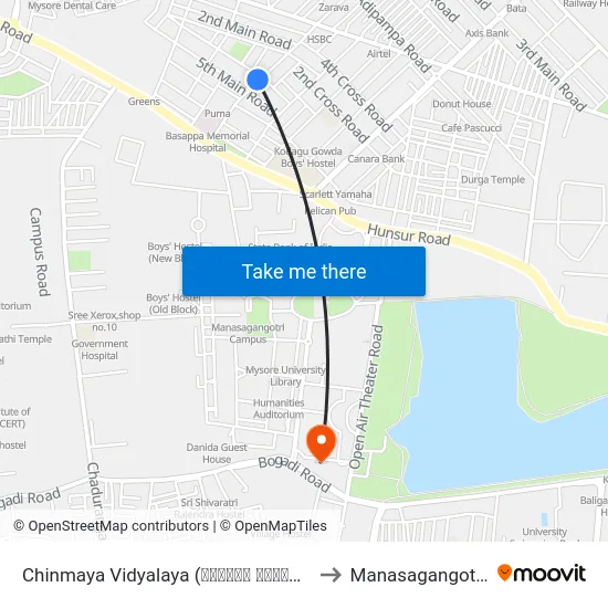 Chinmaya Vidyalaya (ಚಿನ್ಮಯ ವಿದ್ಯಾಲಯ) to Manasagangothri map