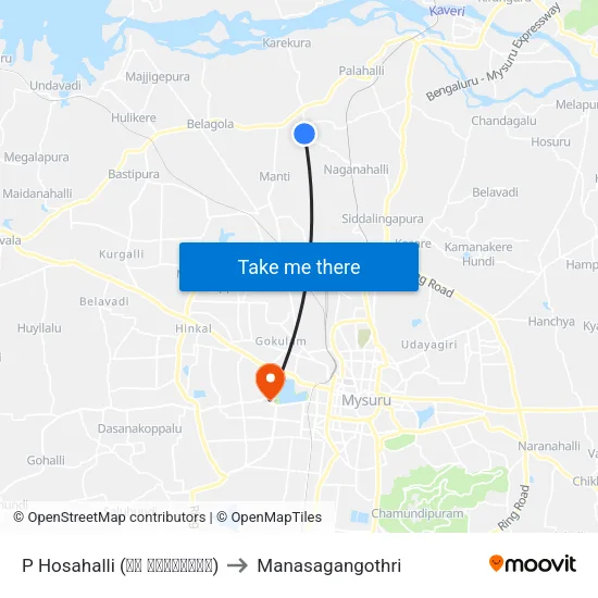P Hosahalli (ಪಿ ಹೊಸಹಳ್ಳಿ) to Manasagangothri map