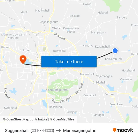 Sugganahalli (ಸುಗ್ಗನಹಳ್ಳಿ) to Manasagangothri map