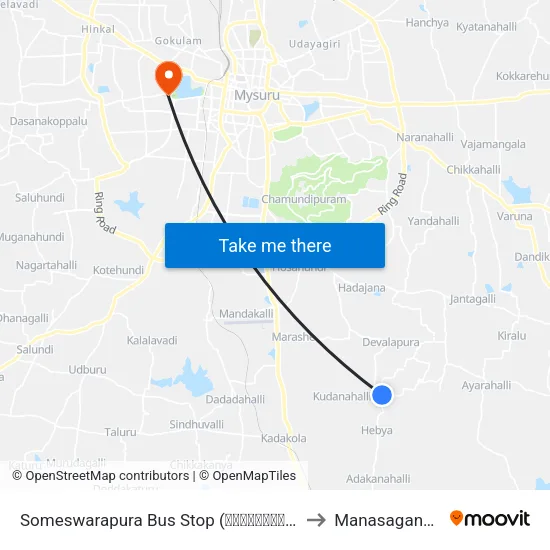 Someswarapura Bus Stop (ಸೋಮೇಶ್ವರಪುರ ಬಸ್ ನಿ.) to Manasagangothri map