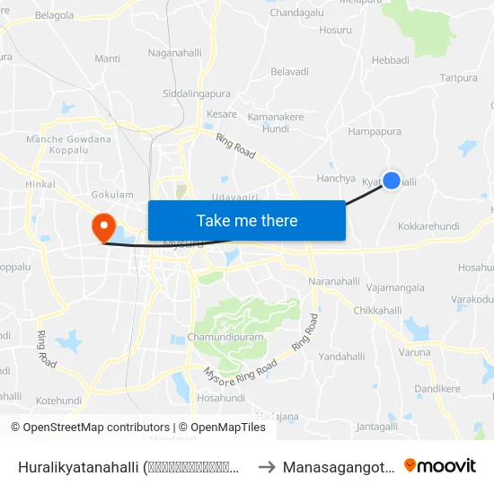 Huralikyatanahalli (ಹುರಳೀಕ್ಯಾತನಹಳ್ಳಿ) to Manasagangothri map