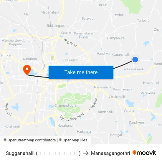 Sugganahalli (ಸುಗ್ಗನಹಳ್ಳಿ) to Manasagangothri map