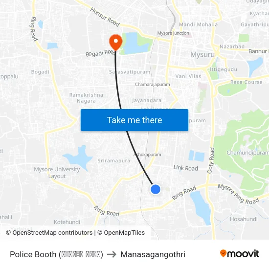 Police Booth (ಪೋಲೀಸ್ ಬೂತ್) to Manasagangothri map