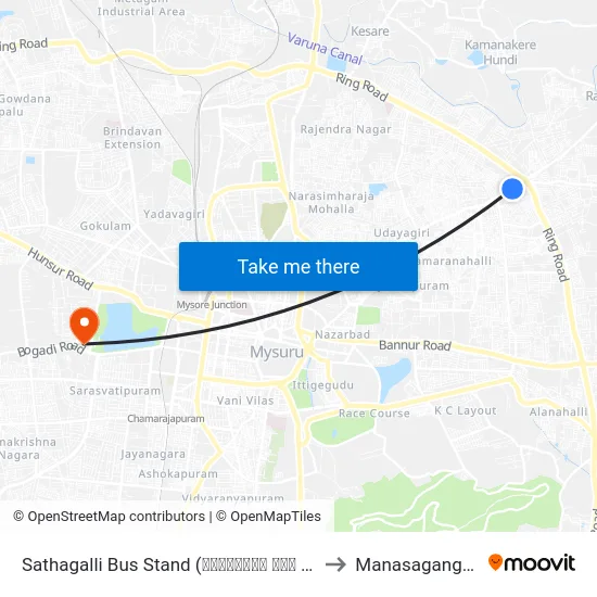 Sathagalli Bus Stand (ಸಾತಗಳ್ಳಿ ಬಸ್ ನಿಲ್ದಾಣ) to Manasagangothri map