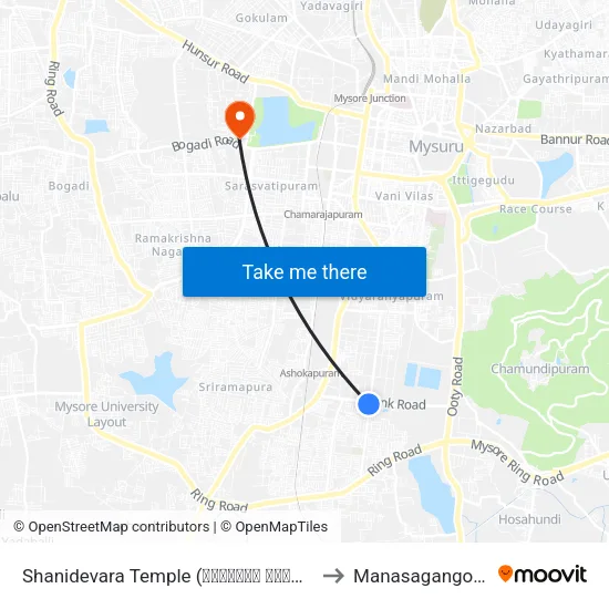 Shanidevara Temple (ಶನಿದೇವರ ದೇವಸ್ಥಾನ) to Manasagangothri map