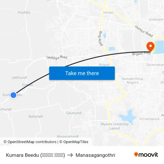 Kumara Beedu (ಕುಮಾರ ಬೀಡು) to Manasagangothri map