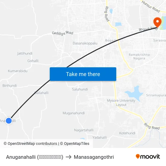 Anuganahalli (ಅನುಗನಹಳ್ಳಿ) to Manasagangothri map