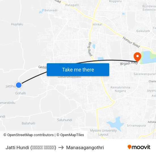 Jatti Hundi (ಜಟ್ಟಿ ಹುಂಡಿ) to Manasagangothri map