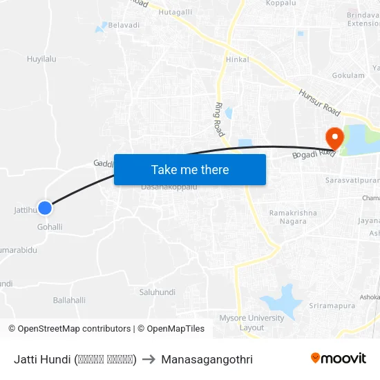 Jatti Hundi (ಜಟ್ಟಿ ಹುಂಡಿ) to Manasagangothri map