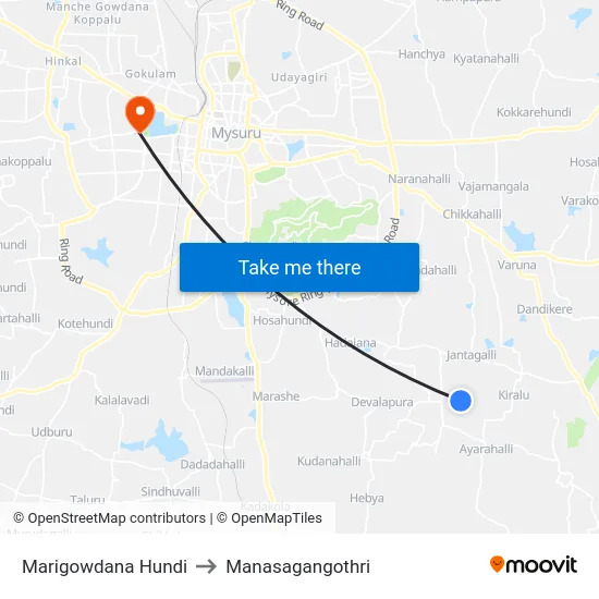 Marigowdana Hundi to Manasagangothri map