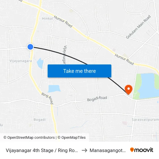 Vijayanagar 4th Stage / Ring Road to Manasagangothri map