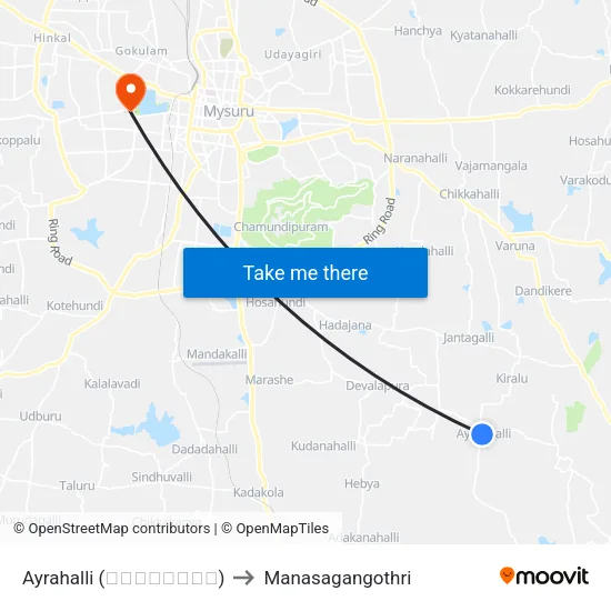 Ayrahalli (ಐರಾಹಳ್ಳಿ) to Manasagangothri map