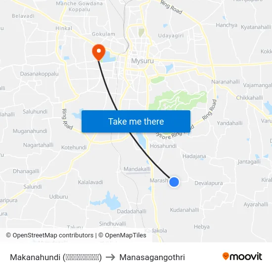 Makanahundi (ಮಾಕನಹುಂಡಿ) to Manasagangothri map