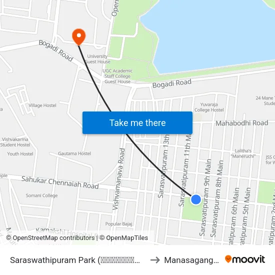 Saraswathipuram Park (ಸರಸ್ವತಿಪುರಂ ಪಾರ್ಕ್‌) to Manasagangothri map