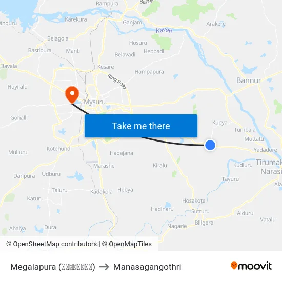 Megalapura (ಮೇಘಲಾಪುರ) to Manasagangothri map