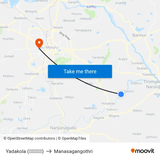 Yadakola (ಯಾದಕೊಳ) to Manasagangothri map