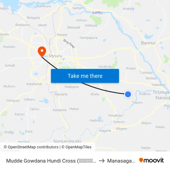 Mudde Gowdana Hundi Cross (ಮುದ್ದೇಗೌಡನ ಹುಂಡಿ ಕ್ರಾಸ್) to Manasagangothri map