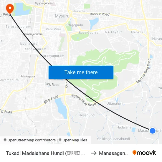 Tukadi Madaiahana Hundi (ತುಕಾದಿ ಮಾದಯ್ಯನಹುಂಡಿ) to Manasagangothri map