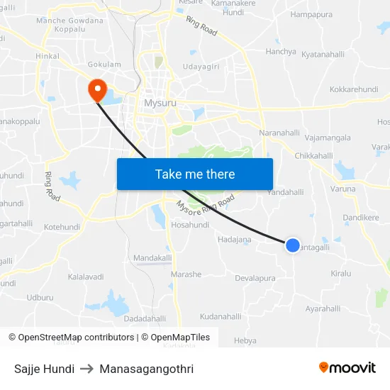 Sajje Hundi to Manasagangothri map