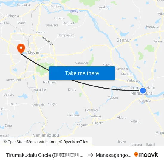 Tirumakudalu Circle (ತಿರುಮಲಕೂಡಲು ವೃತ್ತ) to Manasagangothri map