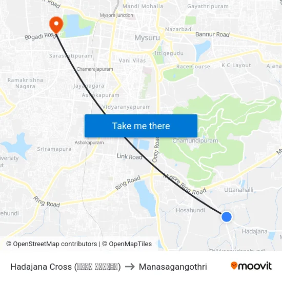 Hadajana Cross (ಹಡಜನ ಕ್ರಾಸ್) to Manasagangothri map