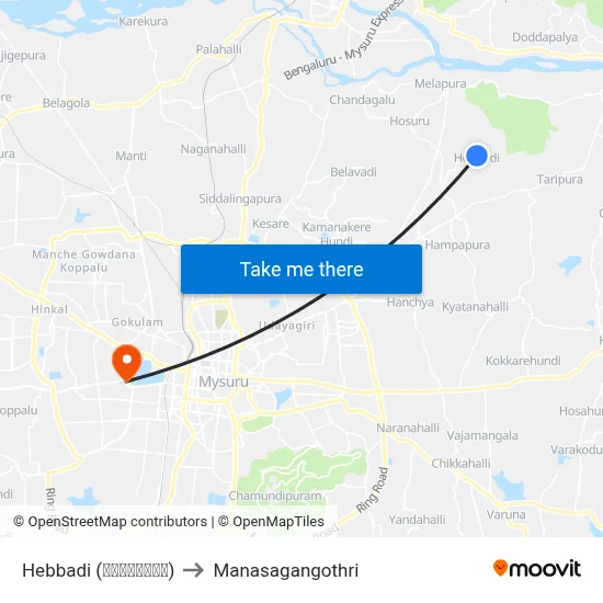 Hebbadi (ಹೆಬ್ಬಾಡಿ) to Manasagangothri map